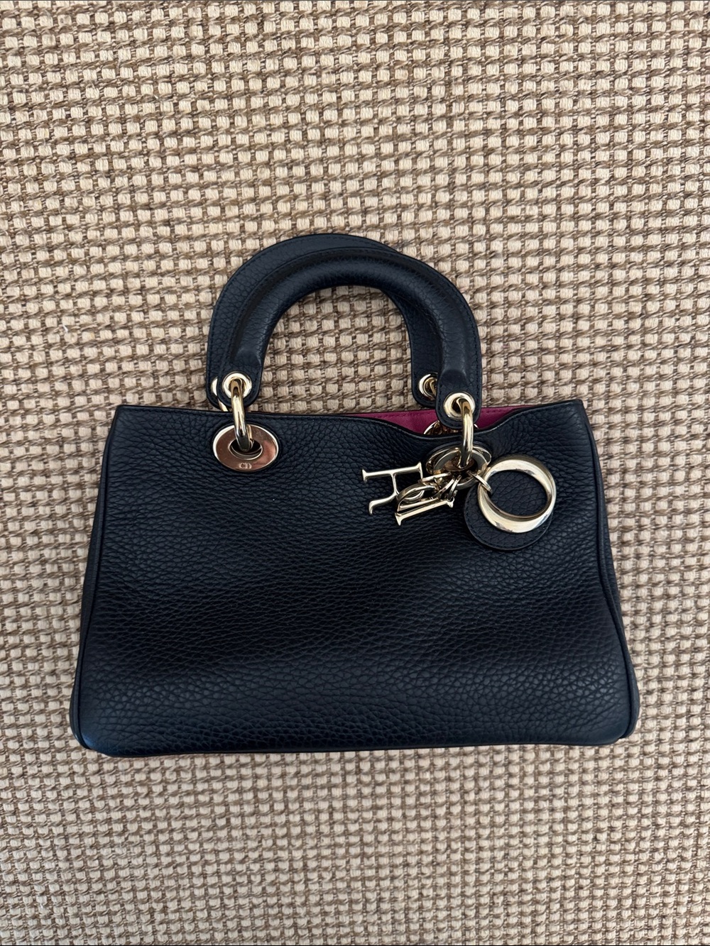 Dior Open Bar Black Pebbled Leather Bag with Gold Hardware